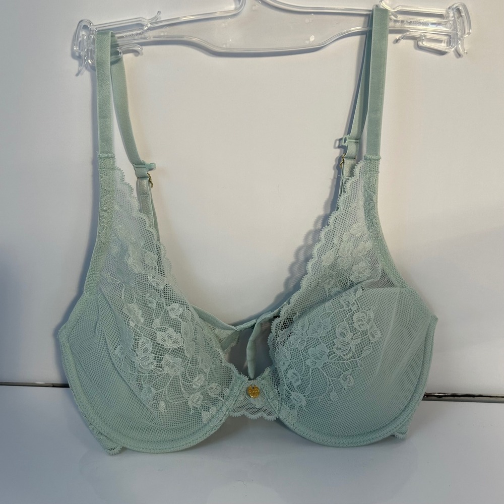Natori Sage Green Lace Trim‎ Underwire Balconette Bra 32C - Picture 2 of 11